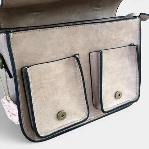 Cotton Road Handbag: KHAKI BROWN PU Leather with WINDMILL Design