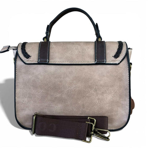 Cotton Road Handbag: KHAKI BROWN PU Leather with WINDMILL Design