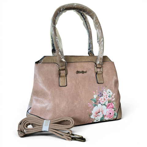 Cotton Road Handbag: KHAKI FLORAL PU Leather