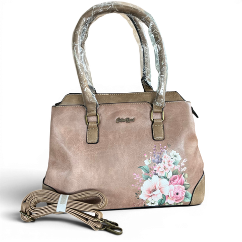 Cotton Road Handbag: KHAKI FLORAL PU Leather