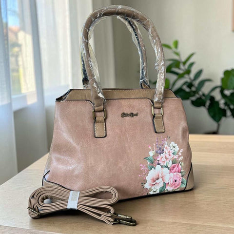 Cotton Road Handbag: KHAKI FLORAL PU Leather