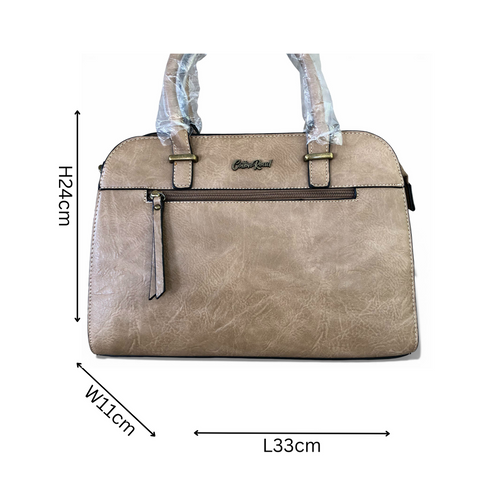 Cotton Road Handbag: KHAKI PU Leather Bag with Matching Wallet