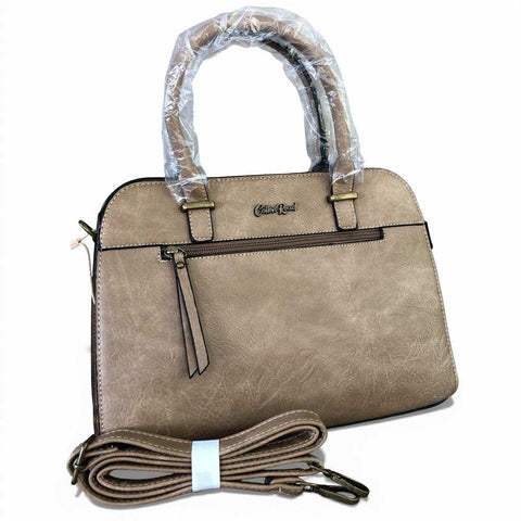 Cotton Road Handbag: KHAKI PU Leather Bag with Matching Wallet