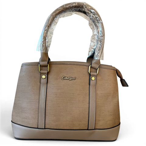 Cotton Road Handbag: KHAKI PU Leather Bag with Zip Divider with Matching Wallet