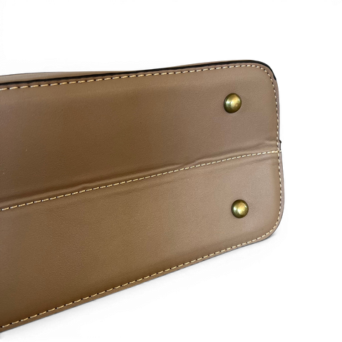 Cotton Road Handbag: KHAKI PU Leather Bag with Zip Divider with Matching Wallet