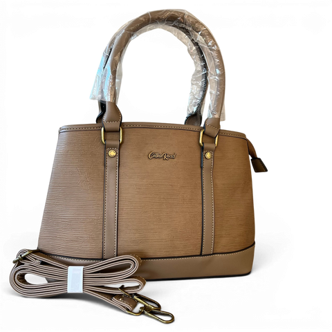 Cotton Road Handbag: KHAKI PU Leather Bag with Zip Divider