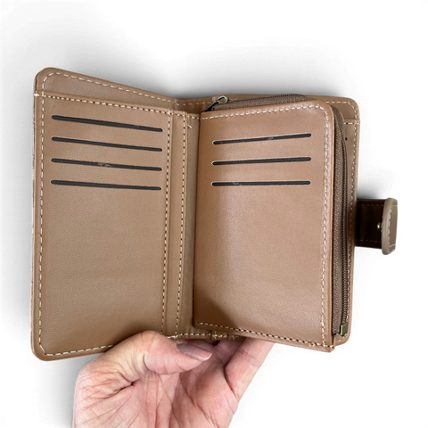 Cotton Road Handbag: KHAKI PU Leather Bag with Zip Divider with Matching Wallet