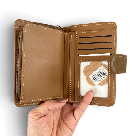 Cotton Road Handbag: KHAKI PU Leather Bag with Zip Divider with Matching Wallet