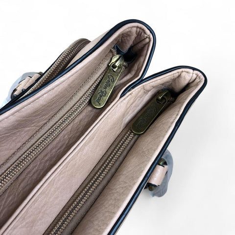 Cotton Road Handbag: KHAKI PU Leather Handbag with EMBOSSED Panel