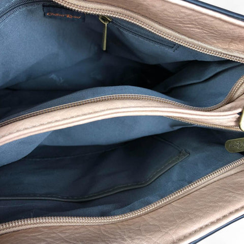 Cotton Road Handbag: KHAKI PU Leather Handbag with EMBOSSED Panel