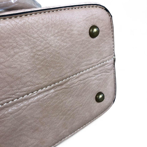 Cotton Road Handbag: KHAKI PU Leather Handbag with EMBOSSED Panel