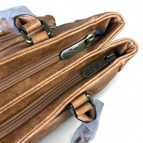 Cotton Road Handbag: KHAKI PU Leather Handbag with Pockets