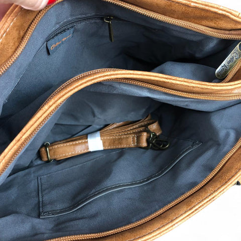 Cotton Road Handbag: KHAKI PU Leather Handbag with Pockets