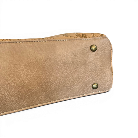Cotton Road Handbag: KHAKI PU Leather with EMBOSSED FLOWERS