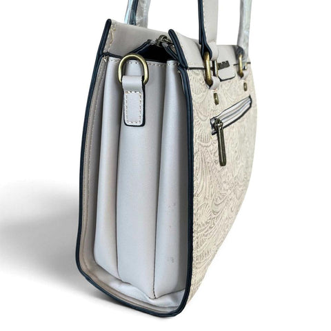 Cotton Road Handbag: KHAKI PU Leather with EMBOSSED Panel