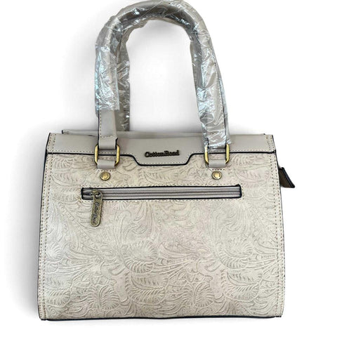 Cotton Road Handbag: KHAKI PU Leather with EMBOSSED Panel