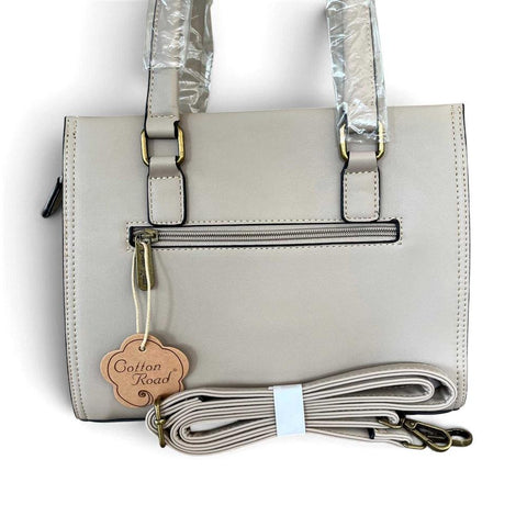 Cotton Road Handbag: KHAKI PU Leather with EMBOSSED Panel