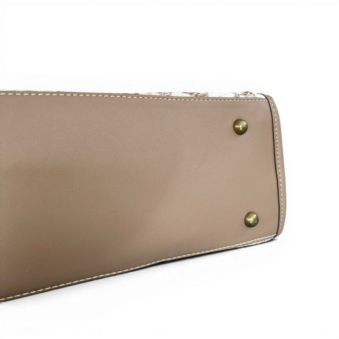 Cotton Road Handbag: KHAKI PU Leather with Lace Print and Matching Wallet
