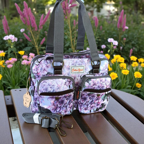 Cotton Road Handbag: LILAC PVC Handbag with CHRISTMAS ROSES
