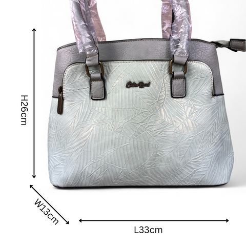 Cotton Road Handbag: MINT GREEN PU Leather Handbag with EMBOSSED Panel