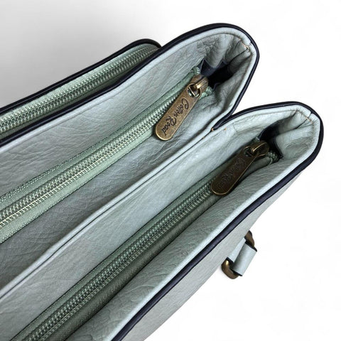 Cotton Road Handbag: MINT GREEN PU Leather Handbag with EMBOSSED Panel