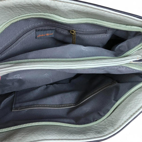 Cotton Road Handbag: MINT GREEN PU Leather Handbag with EMBOSSED Panel