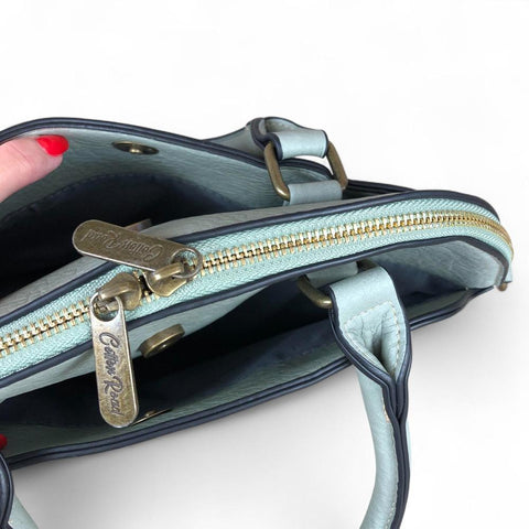 Cotton Road Handbag: MINT GREEN PU Leather Handbag with EMBOSSED Panel