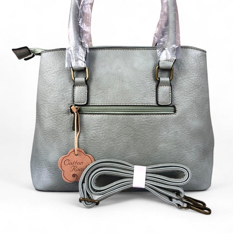 Cotton Road Handbag: MINT GREEN PU Leather Handbag with EMBOSSED Panel