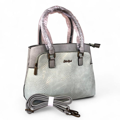 Cotton Road Handbag: MINT GREEN PU Leather Handbag with EMBOSSED Panel