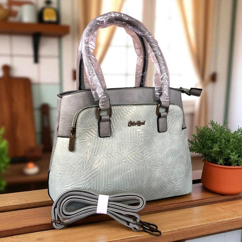 Cotton Road Handbag: MINT GREEN PU Leather Handbag with EMBOSSED Panel