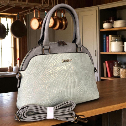 Cotton Road Handbag: MINT GREEN PU Leather Handbag with EMBOSSED Panel