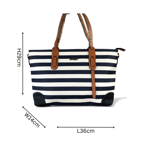 Cotton Road Handbag: NAVY BLUE and WHITE Striped Bag with Matching Wallet