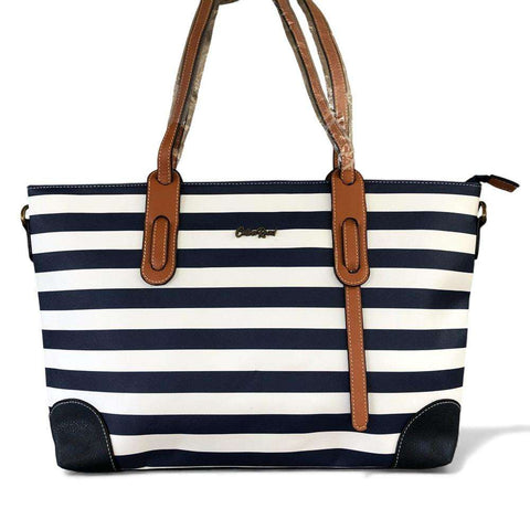 Cotton Road Handbag: NAVY BLUE and WHITE Striped Bag with Matching Wallet