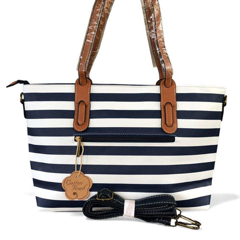 Cotton Road Handbag: NAVY BLUE and WHITE Striped Bag with Matching Wallet