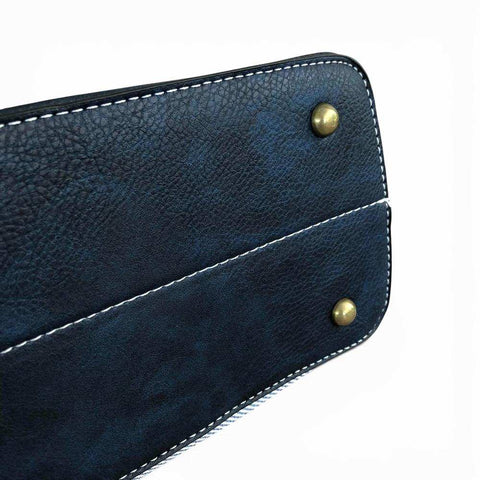 Cotton Road Handbag: Navy & White Striped PVC with PU Leather Trim