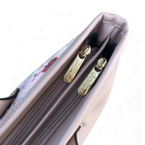 Cotton Road Handbag: PINK PU LEATHER with FLORAL Panel