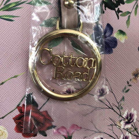 Cotton Road Handbag: PINK PU LEATHER with FLORAL Panel