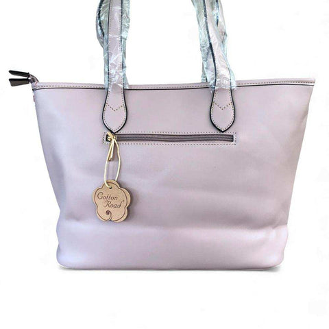 Cotton Road Handbag: PINK PU LEATHER with FLORAL Panel