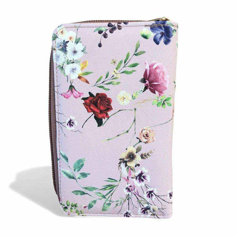 Cotton Road Handbag: PINK PU LEATHER with FLORAL Panel and Matching Wallet