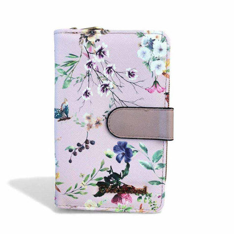 Cotton Road Handbag: PINK PU LEATHER with FLORAL Panel and Matching Wallet