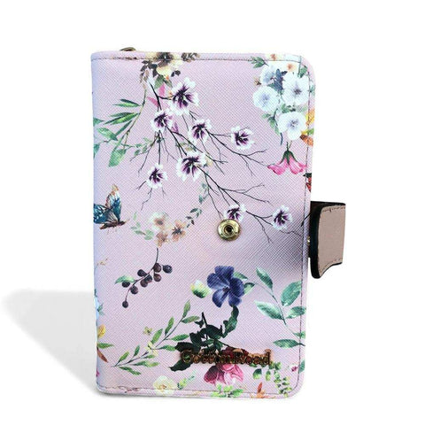 Cotton Road Handbag: PINK PU Leather Barrel Bag with FLORAL Panel with Matching Wallet
