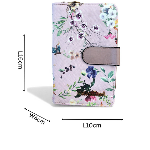 Cotton Road Handbag: PINK PU Leather Barrel Bag with FLORAL Panel with Matching Wallet