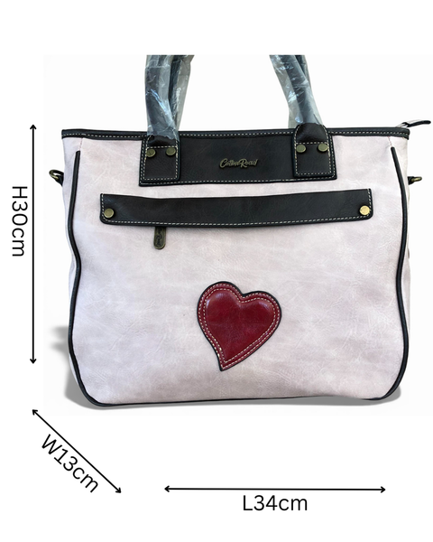 Cotton Road Handbag: PINK PU Leather Handbag with BROWN Trim