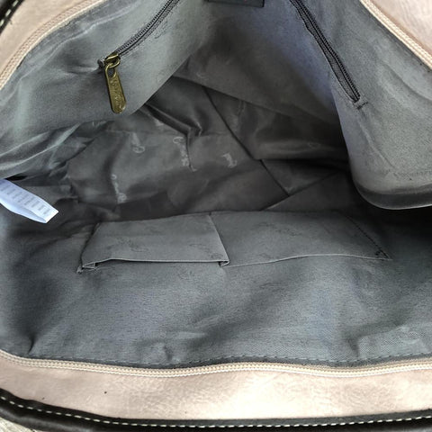 Cotton Road Handbag: PINK PU Leather Handbag with BROWN Trim