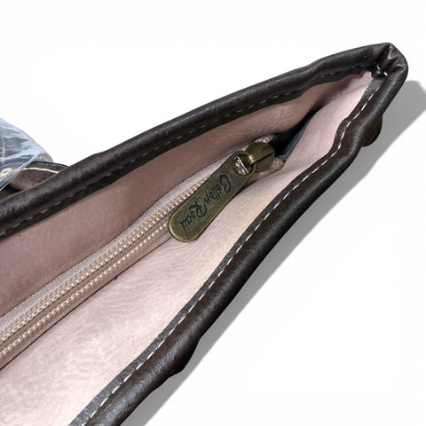 Cotton Road Handbag: PINK PU Leather Handbag with BROWN Trim