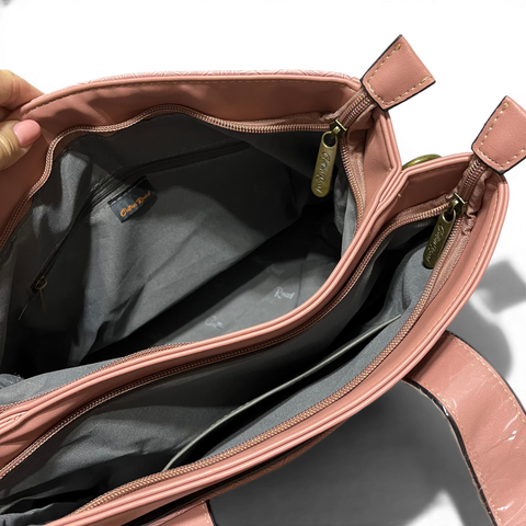 Cotton Road Handbag: PINK PU Leather with LEAF Design with Matching Wallet
