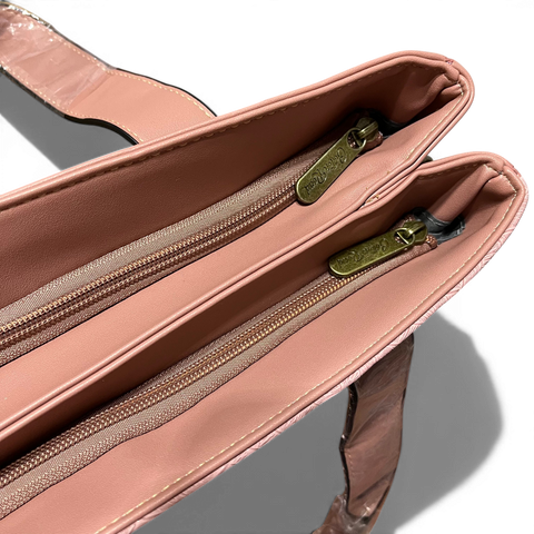 Cotton Road Handbag: PINK PU Leather with LEAF Design with Matching Wallet