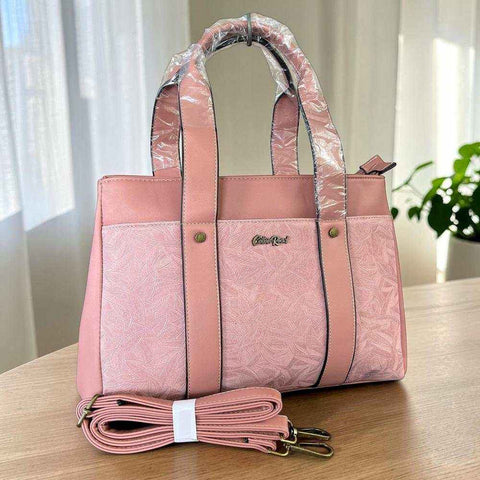 Cotton Road Handbag: PINK PU Leather with LEAF Design