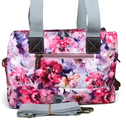 Cotton Road Handbag: PINK PVC with FLOWERS