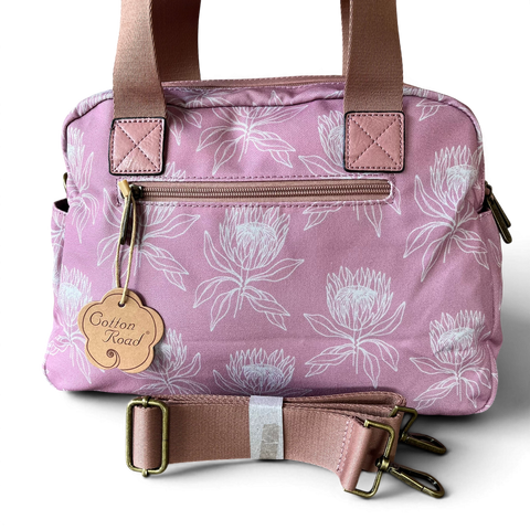 Cotton Road Handbag - Pink Canvas with Protea Print | Stylish & Functional